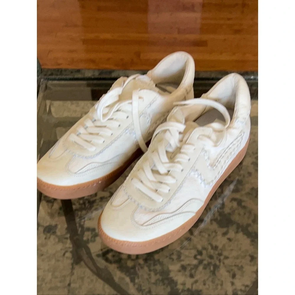 Dolce Vita Notice Stitch Sneakers Womens Size 8 Cream Leather / Calf Hair Shoes
